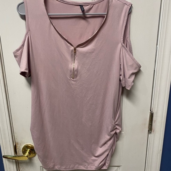 Splash Cold Shoulder Top for Women Casual Short Sleeve V Neck Zipper up 1X - Picture 1 of 10